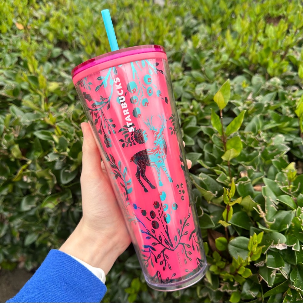 Starbucks 2022 Holiday Woodland Lace Color-Change Pink Tumbler 24oz Venti